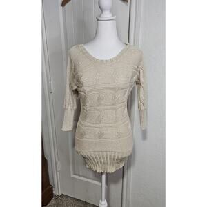 American Rag Cream Crew Neck Cable Knit Sweater Med